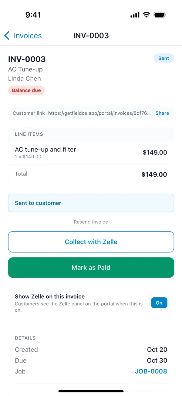 An invoice on the phone