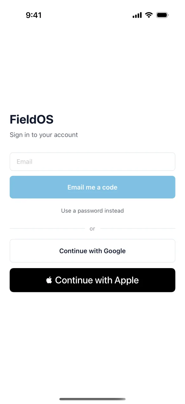 The FieldOS sign-in screen