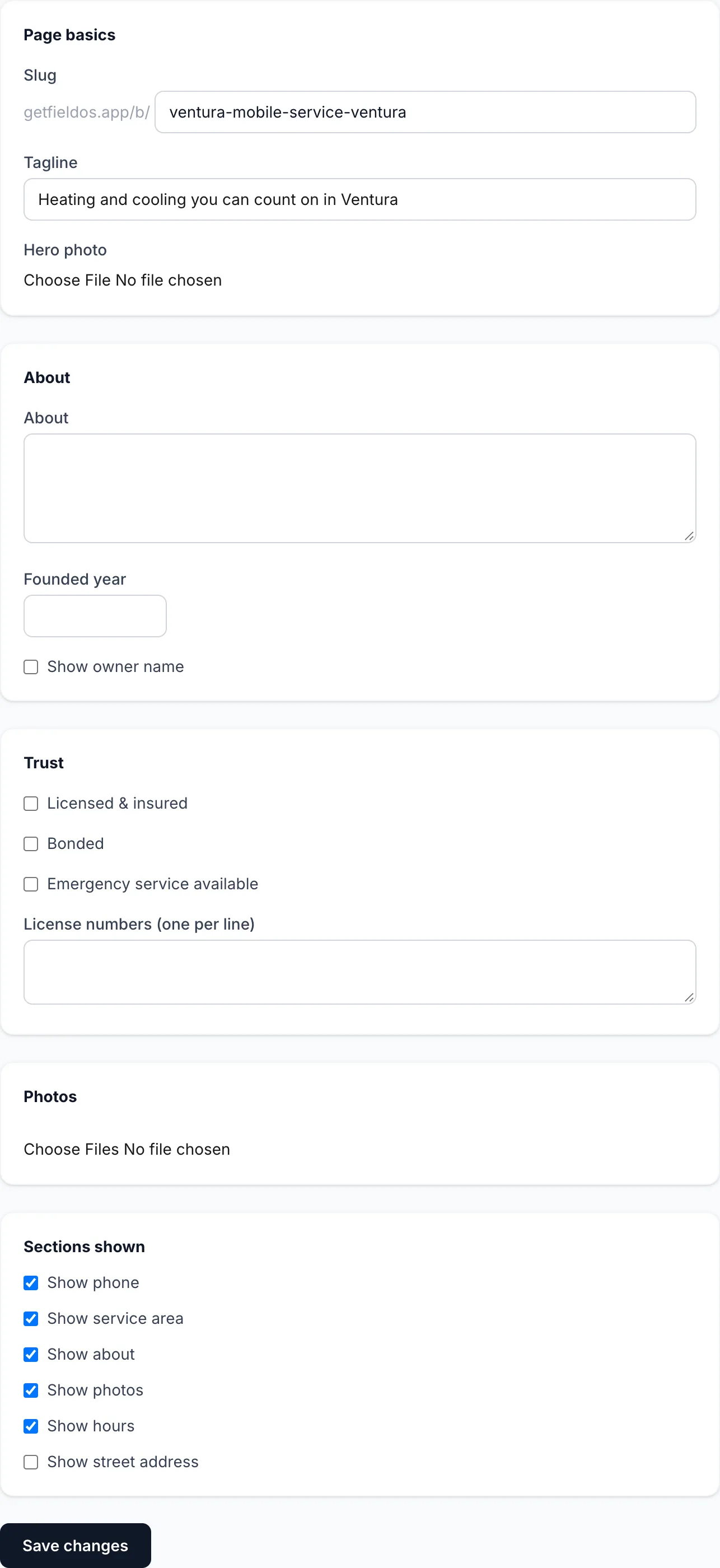 The business page editor