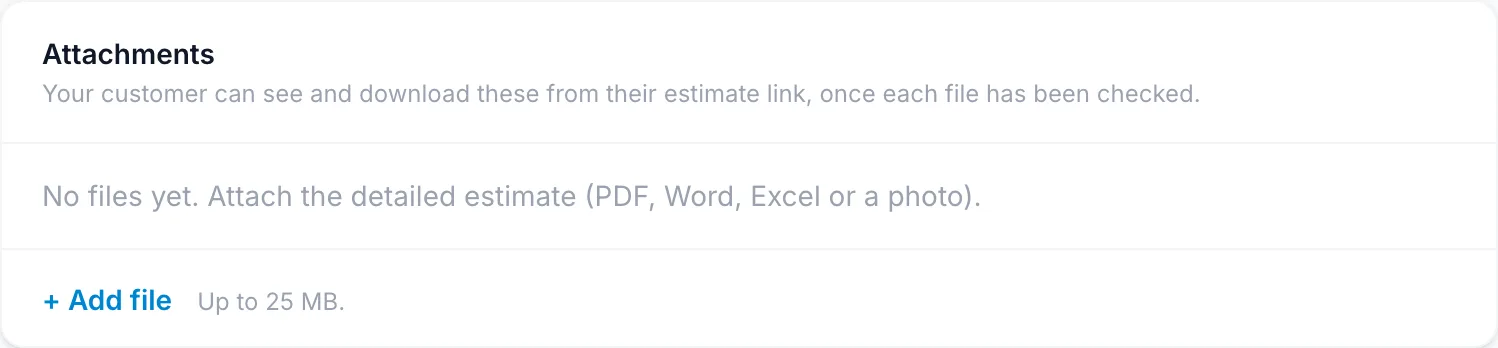 The Attachments card on an estimate