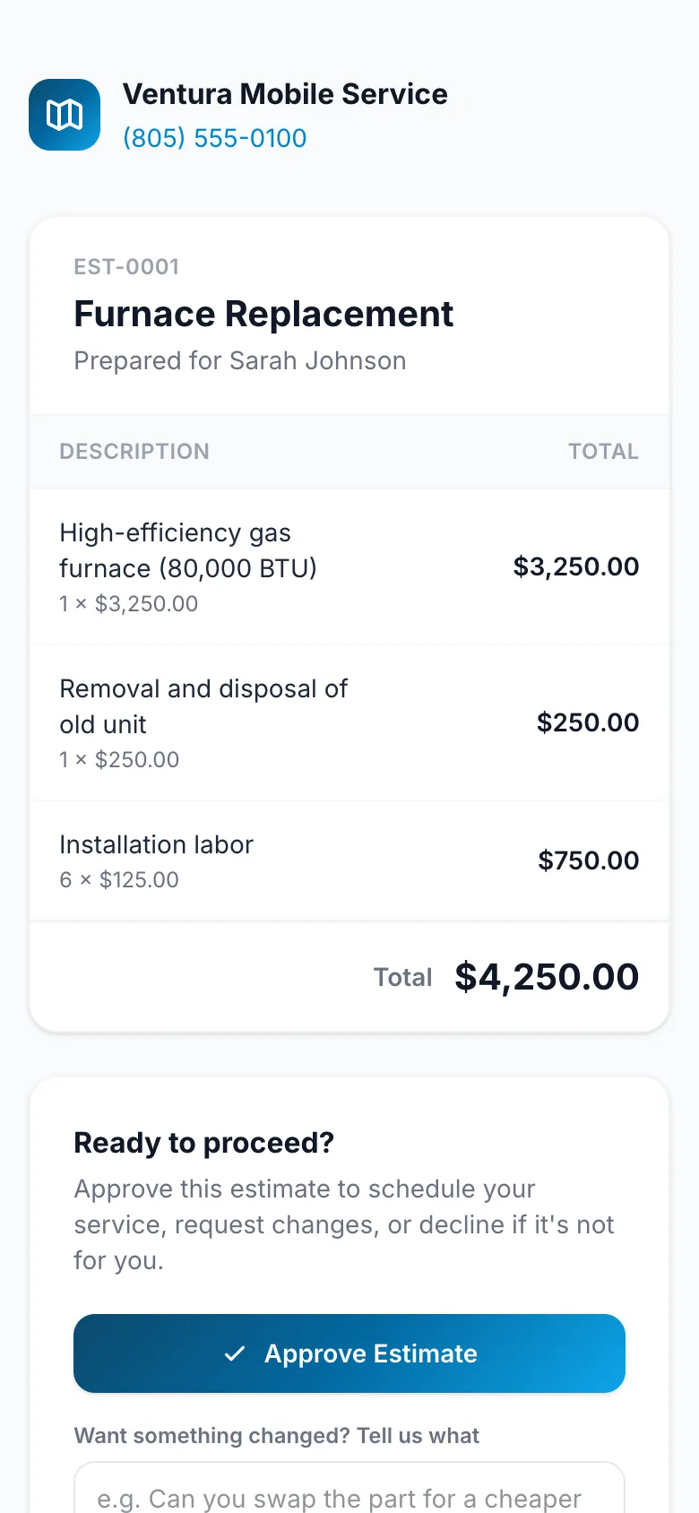 The estimate as the customer sees it