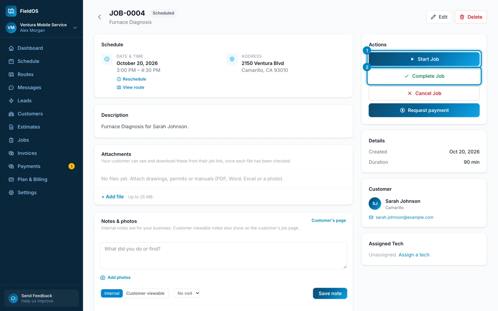 A job with Start Job and Complete Job marked