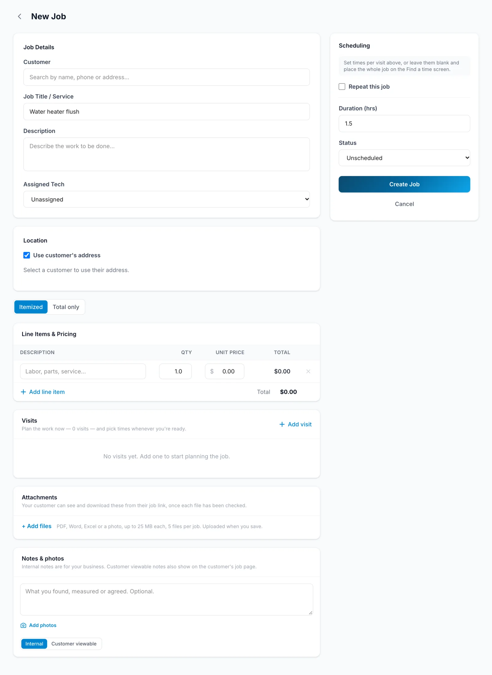 The New Job form