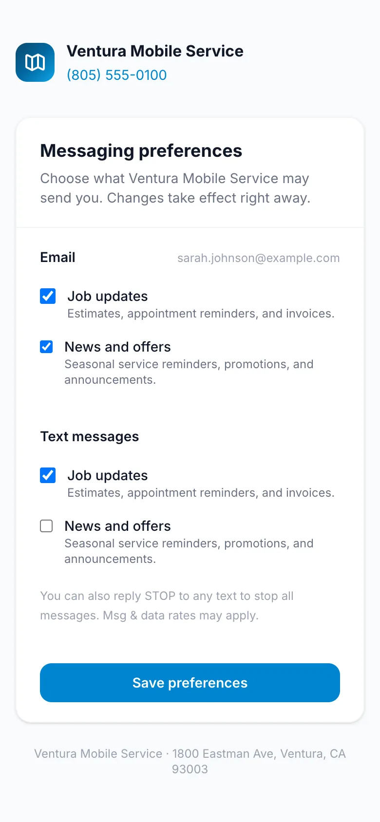 Messaging preferences