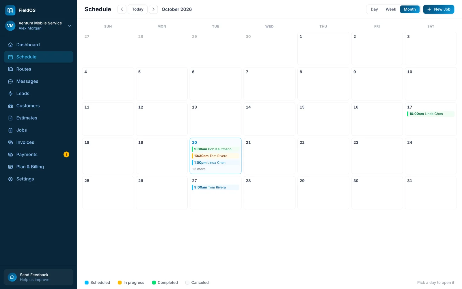 The schedule, Month view