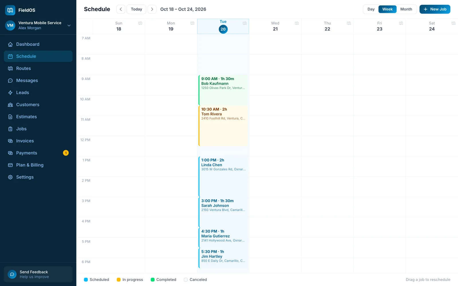 The schedule, Week view